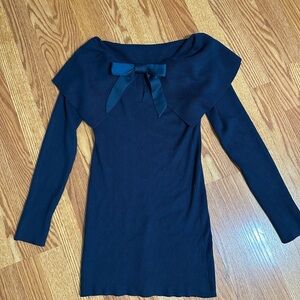 White House Black Market Navy Top with Bow Detail